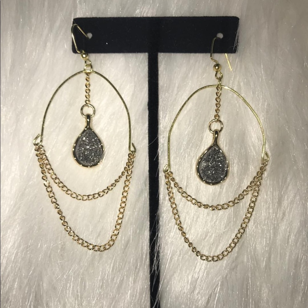 Silver druzy gold chain hoop